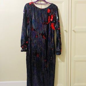 Evening sequin open back dress.